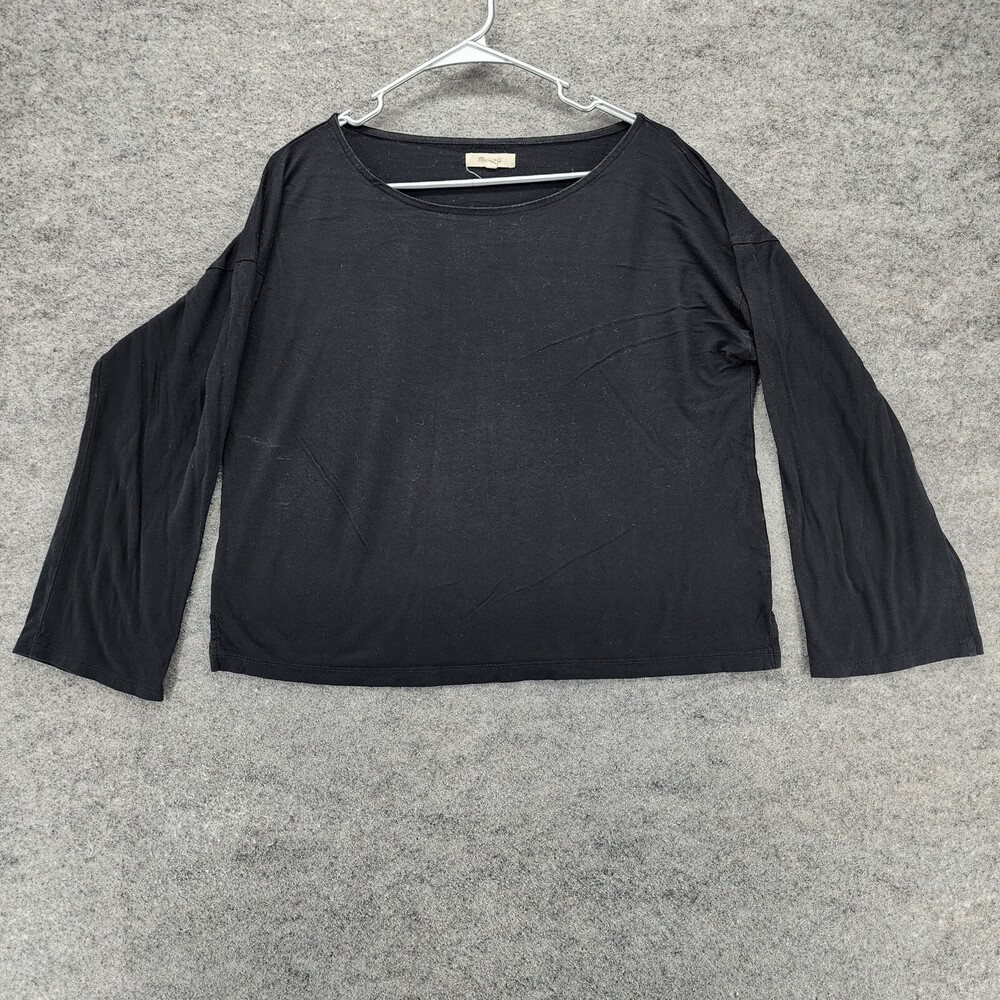 Madewell Shirt Womens Large Black Cropped 3/4 Sleeve